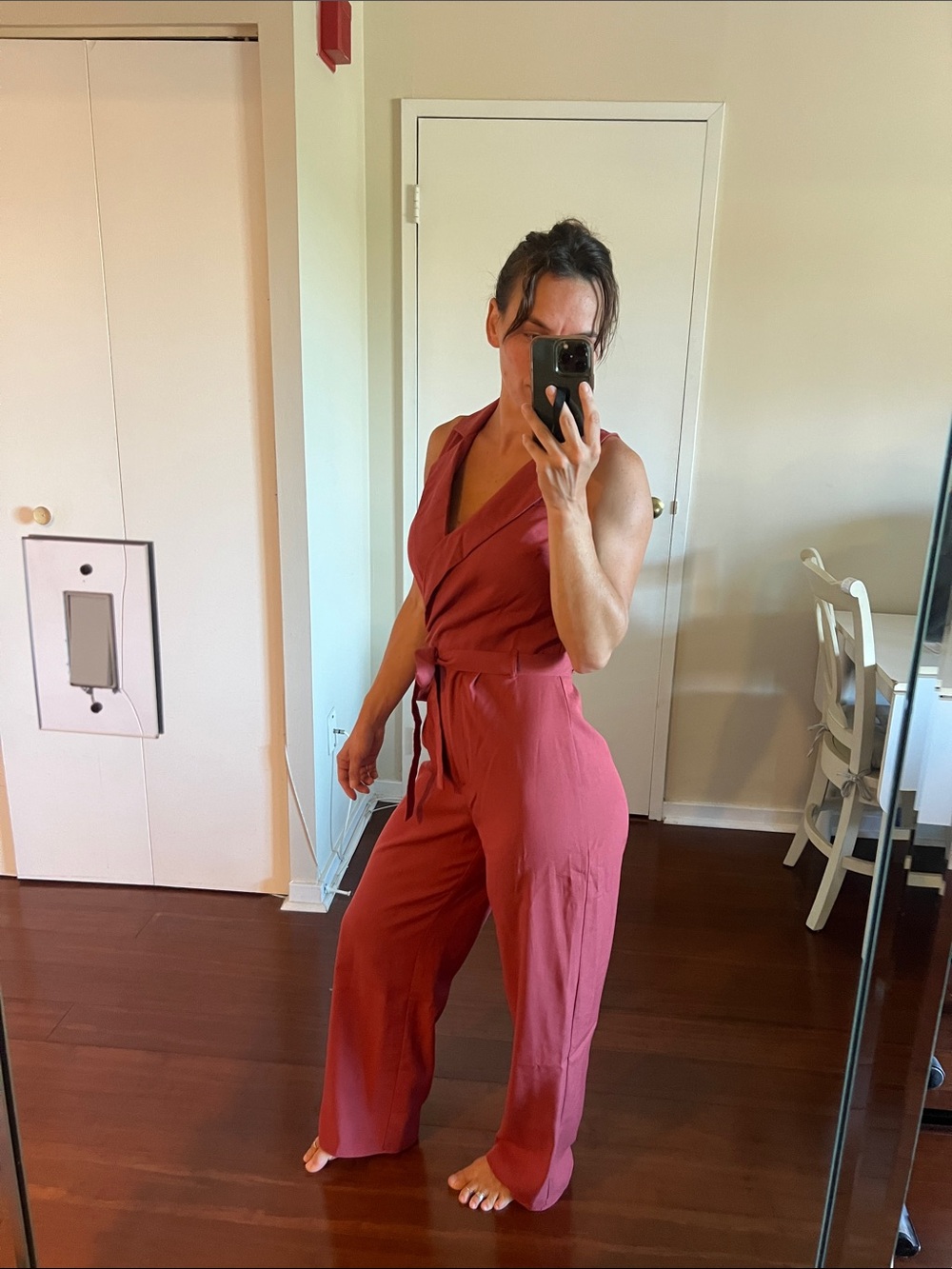 miami Sleeveless Wrap Jumpsuit in Rosewood